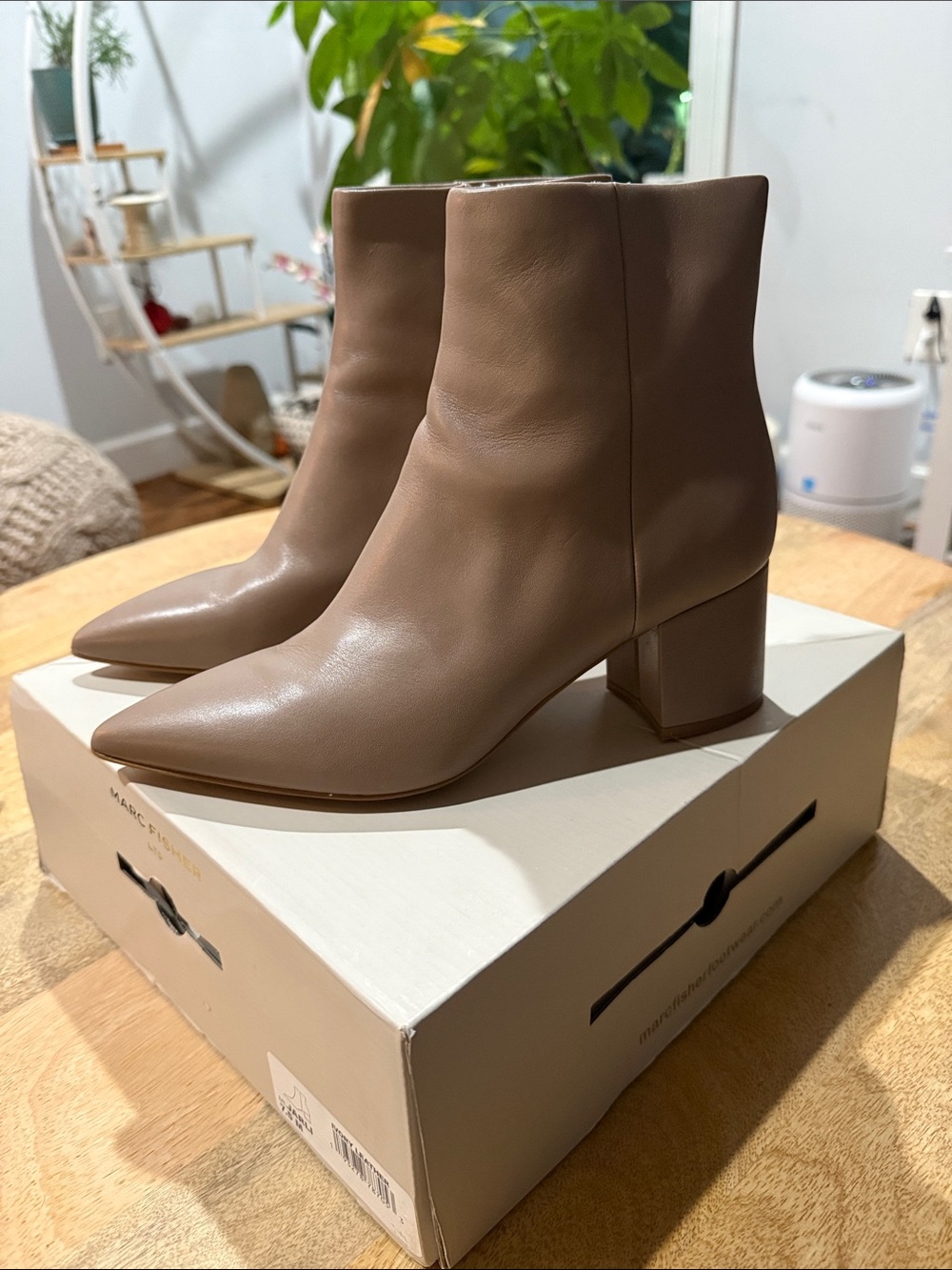 Marc Fisher Taupe Pointed Block-Heel Ankle Boots